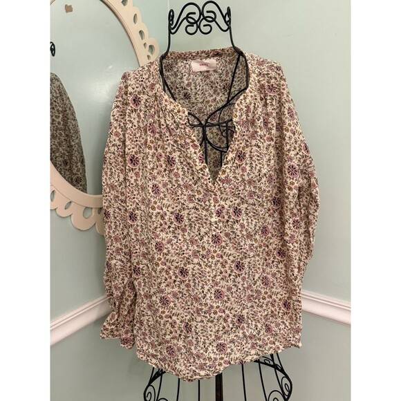 Xirena Romi Blouse Cream Floral Print Cotton Medium  Long Sleeve Top - Picture 1 of 6